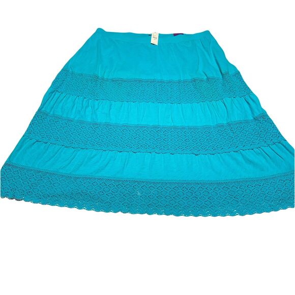 Lane Bryant Maxi Skirt Women's Turquoise Blue Tiered Crochet Lace 26 / 28 NWT - Picture 1 of 9